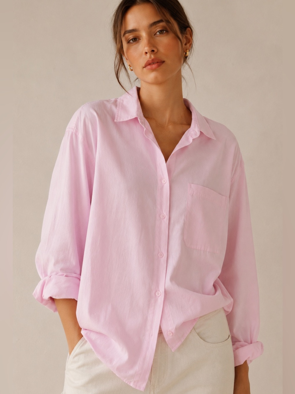ZARA Oversized Pink Cotton Button Up Shirt Minimalist Capsule Wardrobe Medium